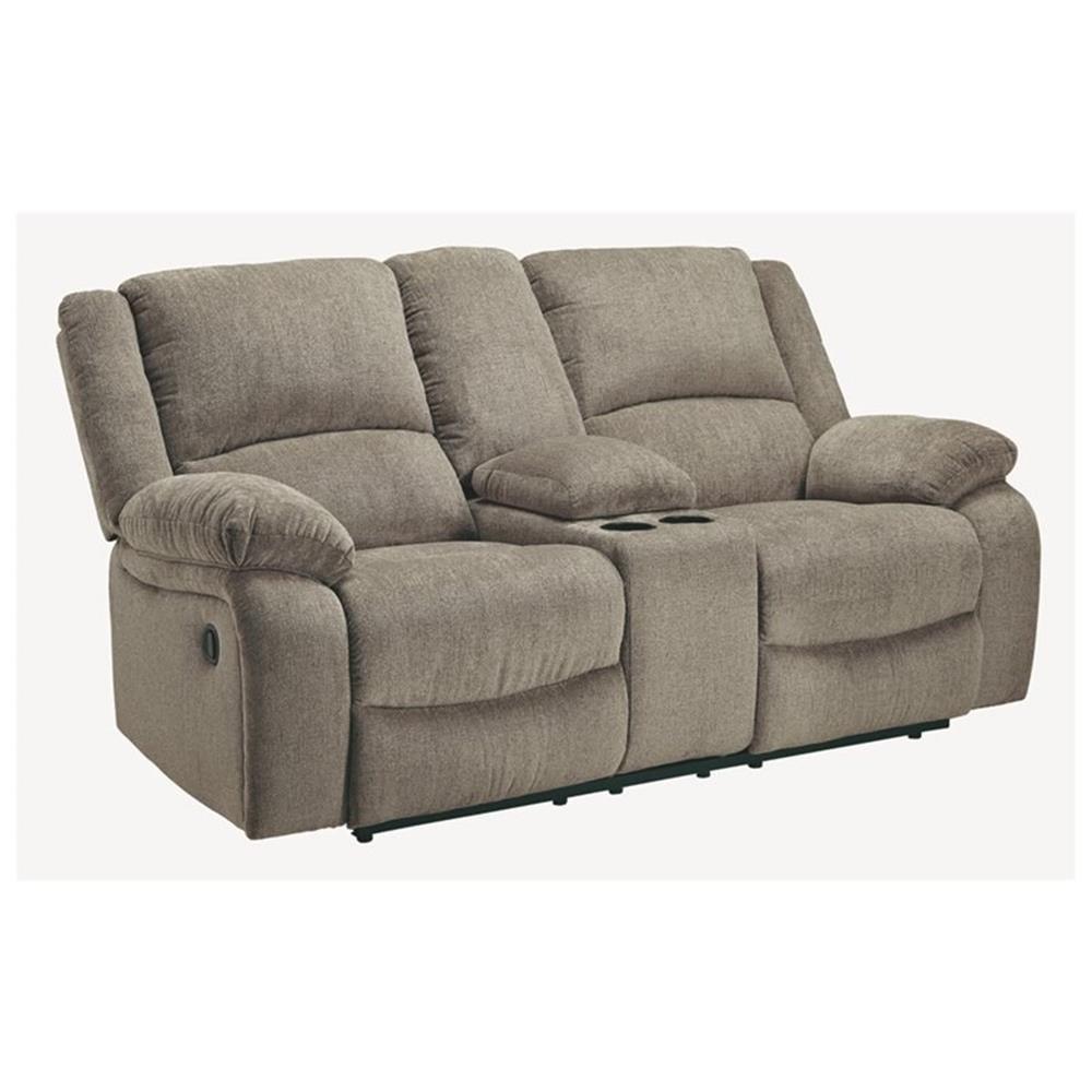 Slate Brown Fabric Reclining Loveseat with Storage and Cup Holder