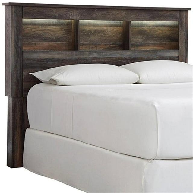 Queen/Full Drystan Bookcase Headboard - Signature Design by Ashley: LED Lighting, Rustic Finish