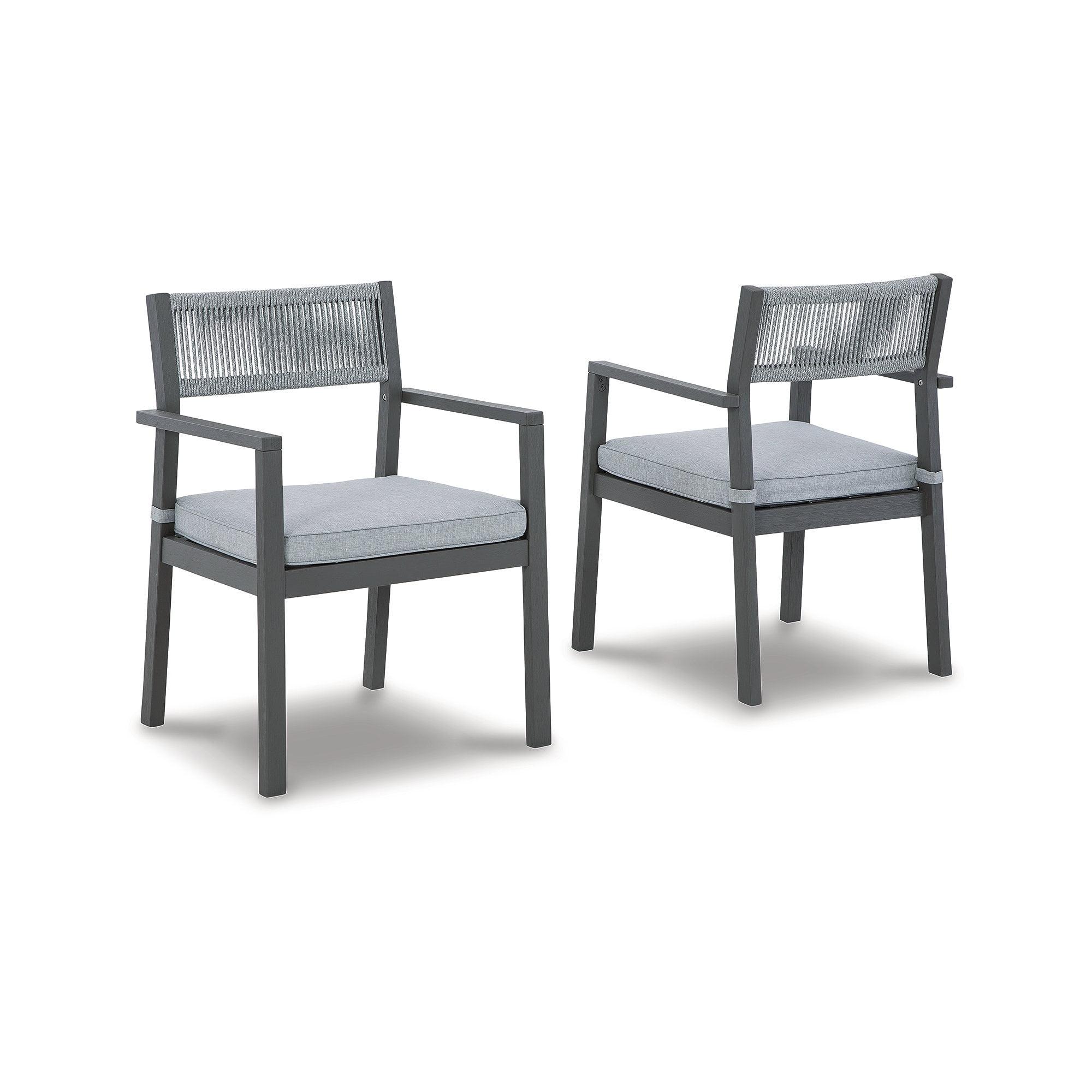 Gray Eucalyptus Outdoor Dining Arm Chairs with Cushions