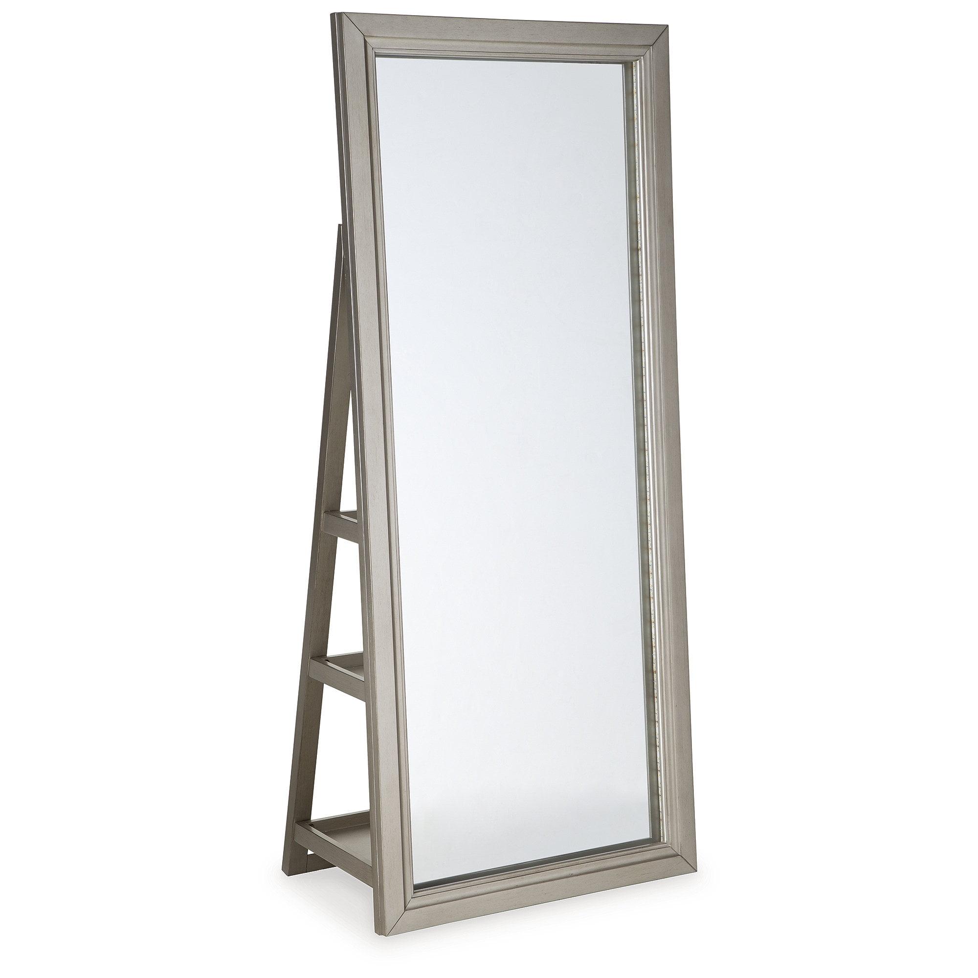 Silver Full Length Freestanding Mirror with Storage and LED Lighting