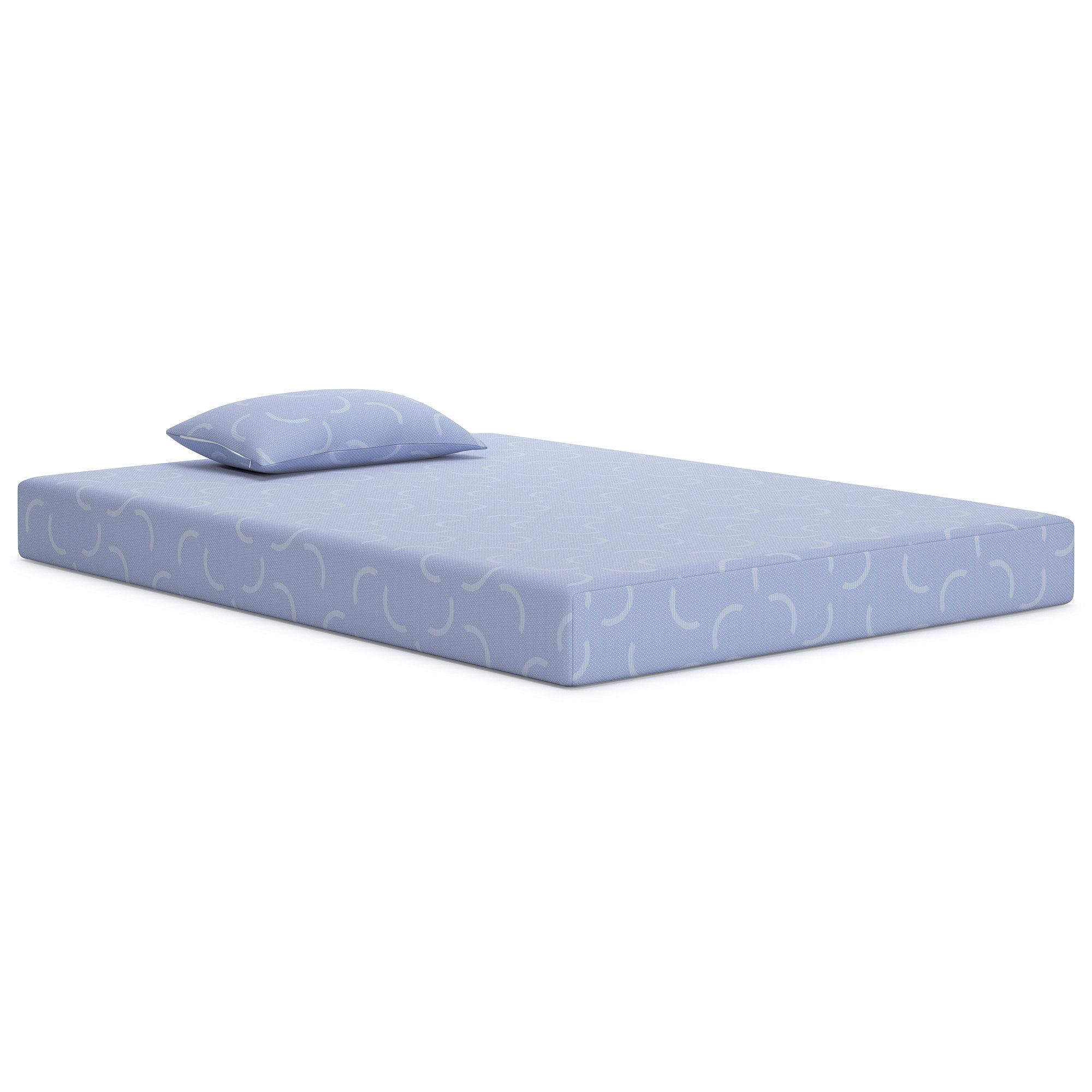 Signature Design by Ashley iKidz 7 Inch Firm Memory Foam Mattress with Stretch Knit Cover & Pillow Included, Blue Ocean