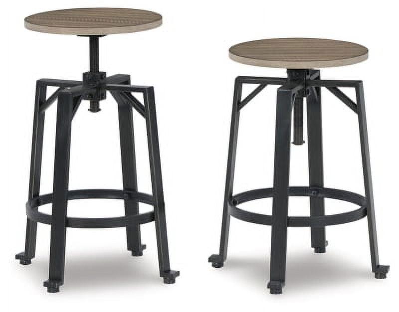 Adjustable Swivel Backless Brown Wood and Metal Stool