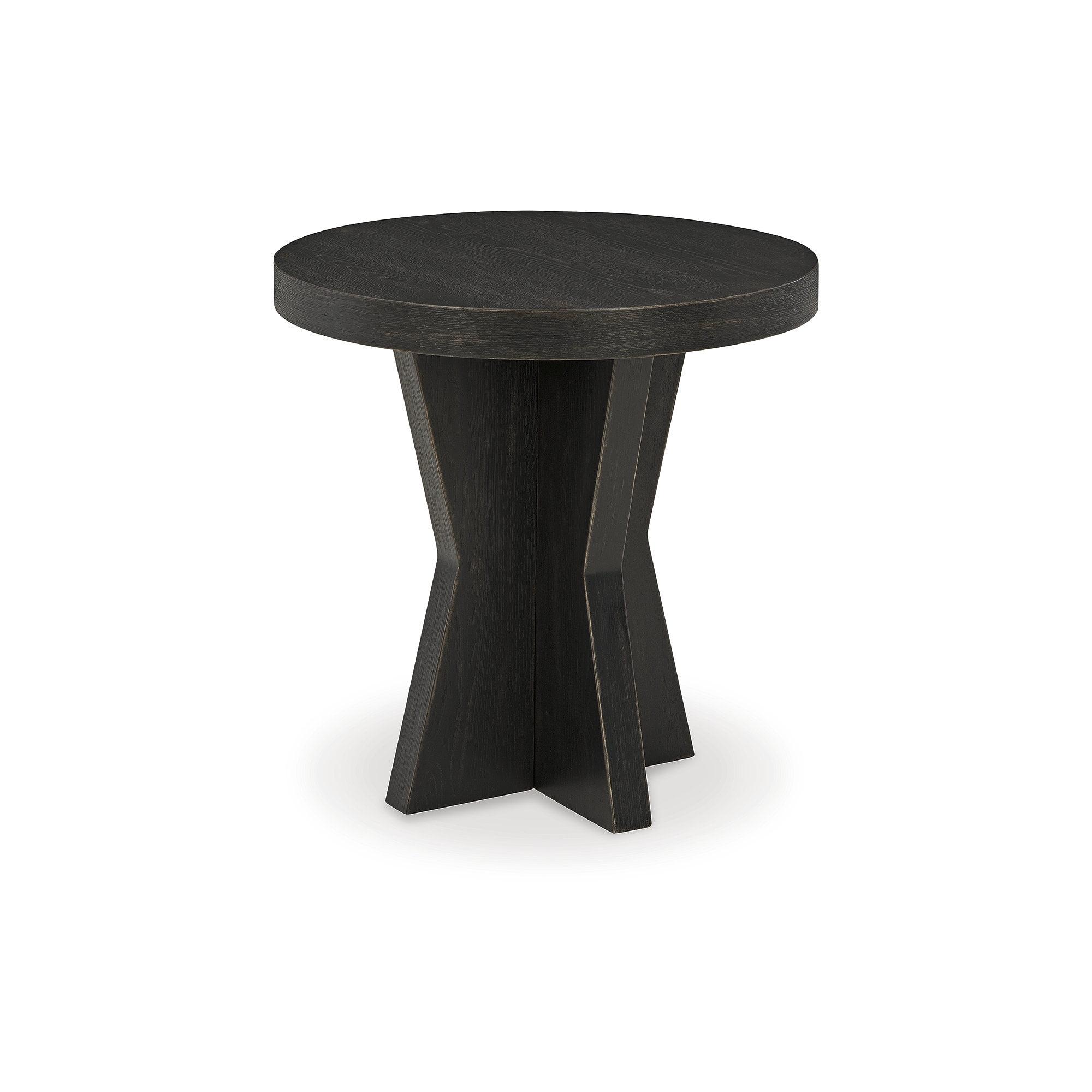 Black Round Geometric Base Wood End Table