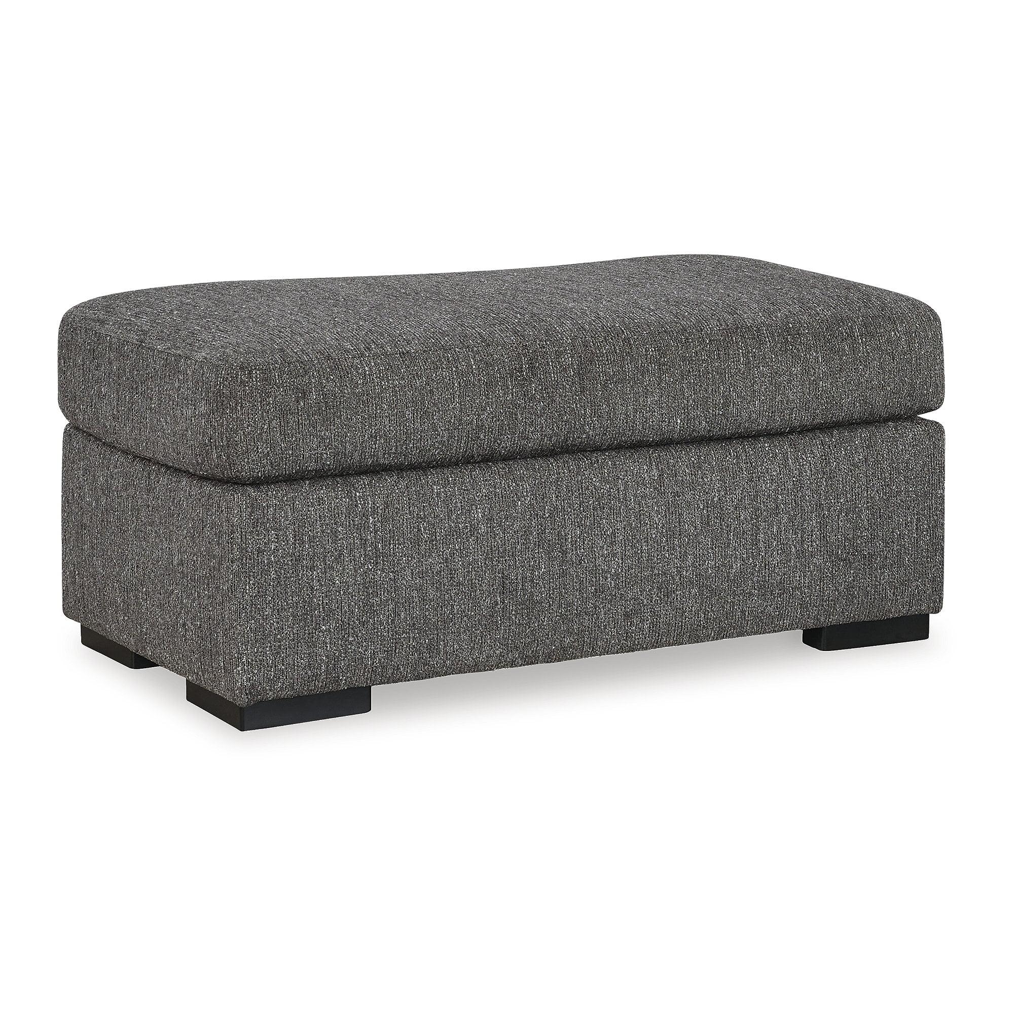 Signature Design by Ashley Gardiner Contemporary Firmly Cushioned Polyester Upholstery Ottoman with Exposed Faux Wood Finish Feet, Dark Gray