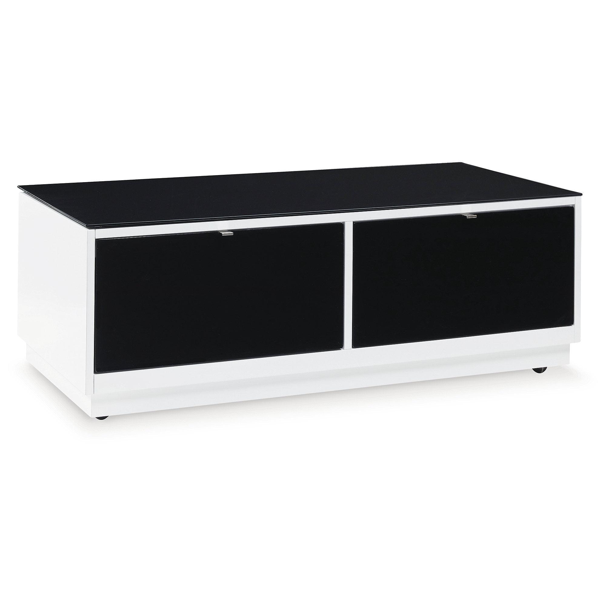 Black and White Rectangular Glass-Top Coffee Table with Storage