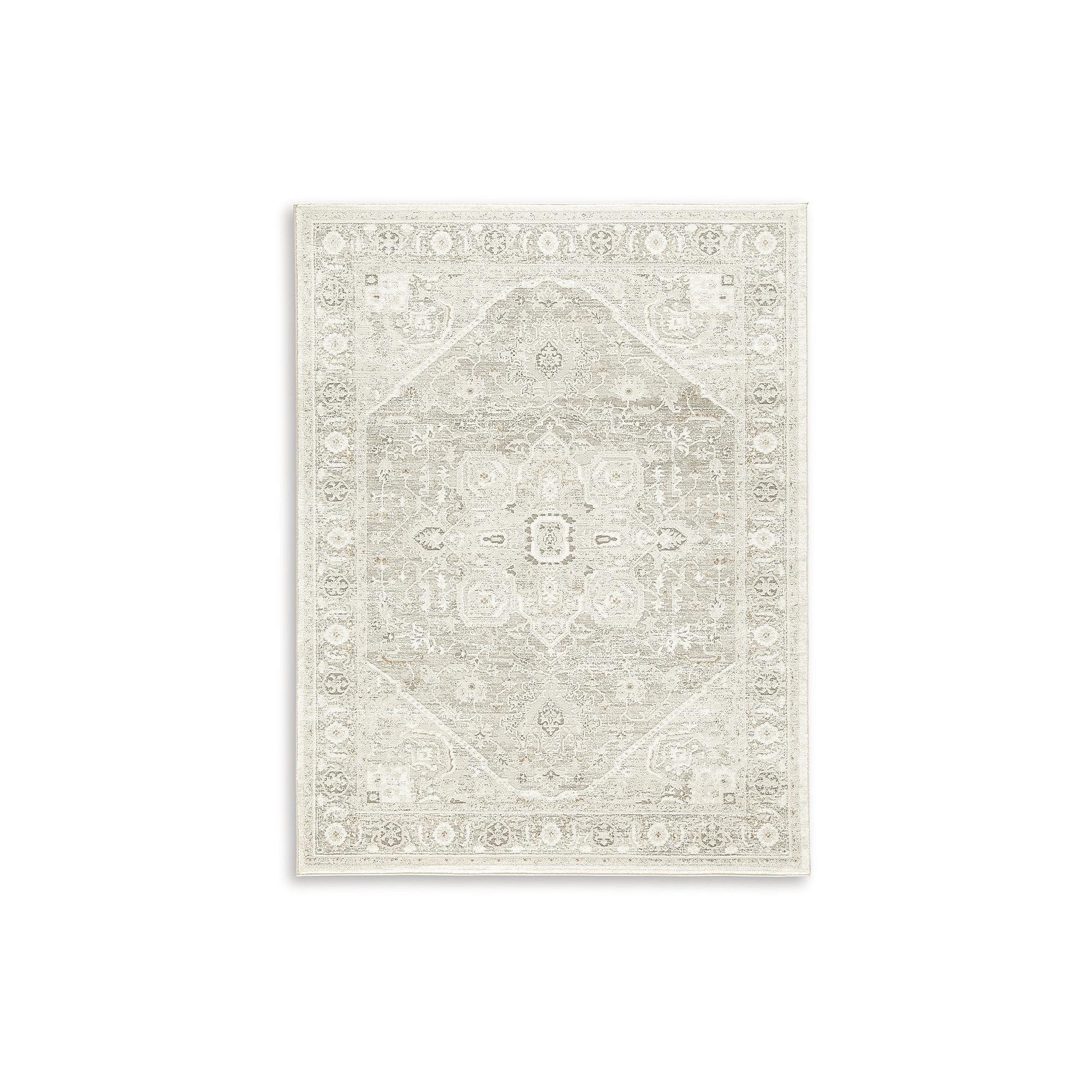 Ivory and Gray Medallion 8' x 10' Synthetic Rug