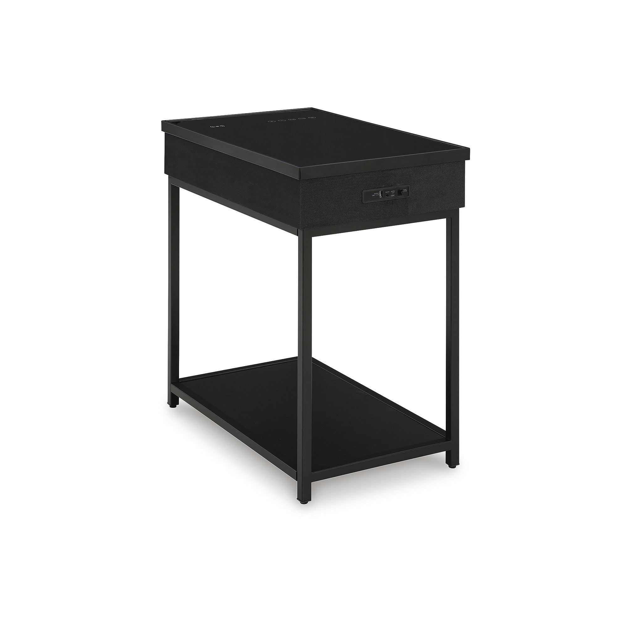 Black Metal and Glass Rectangular Accent Table with USB Charging