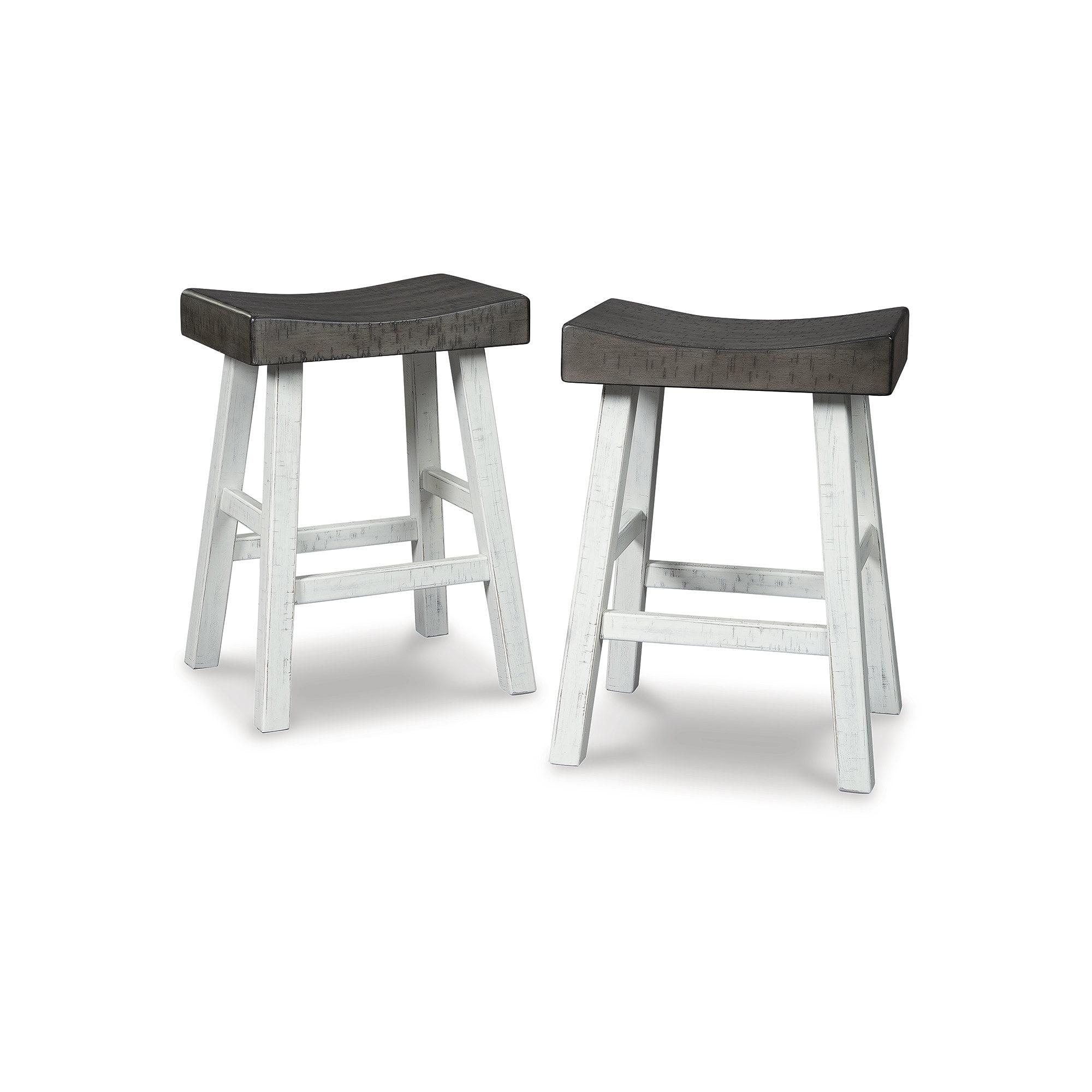 Brown Gray and Antique White Saddle Counter Stools, Set of 2