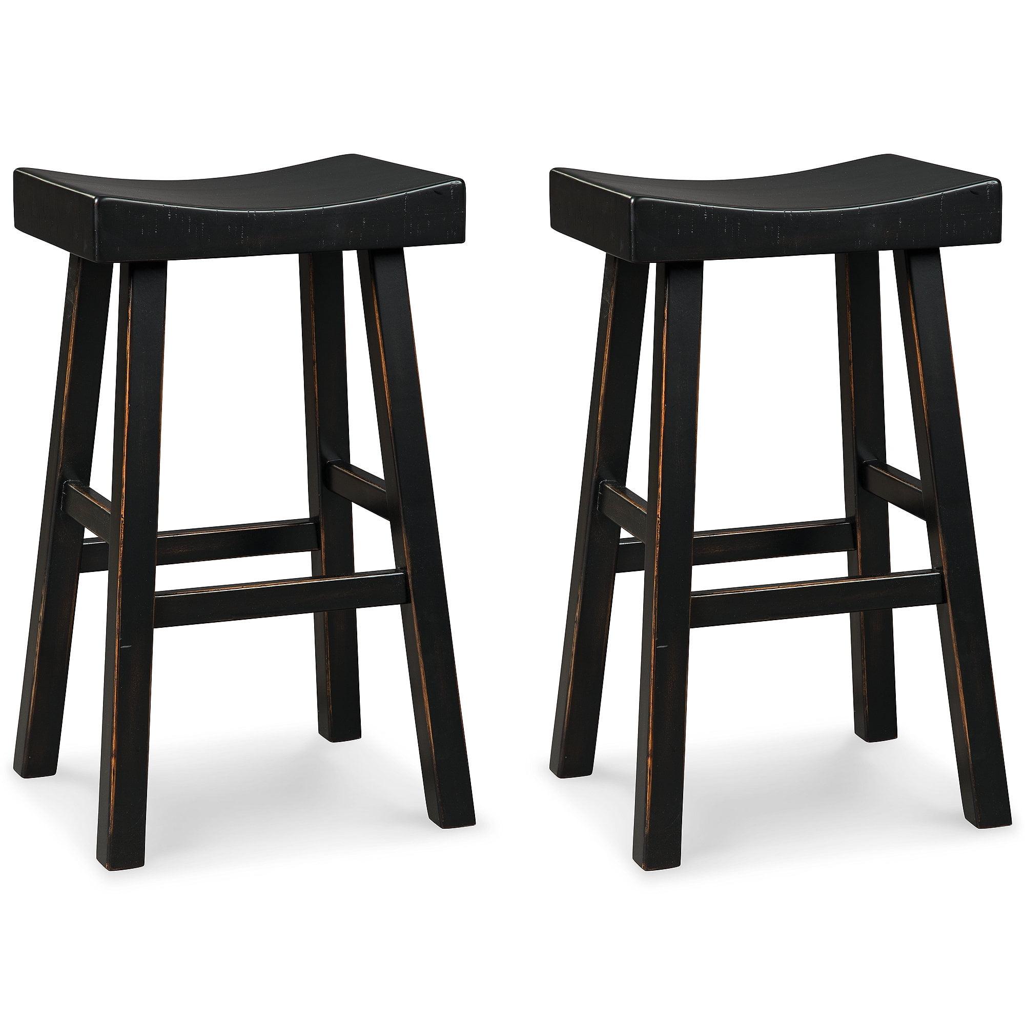 Signature Design by Ashley Glosco Pub Height Wood Saddle Barstool, Set of 2, Black