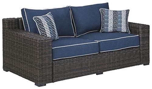 Signature Design by Ashley Grasson Lane Loveseat with Cushion in Brown and Blue