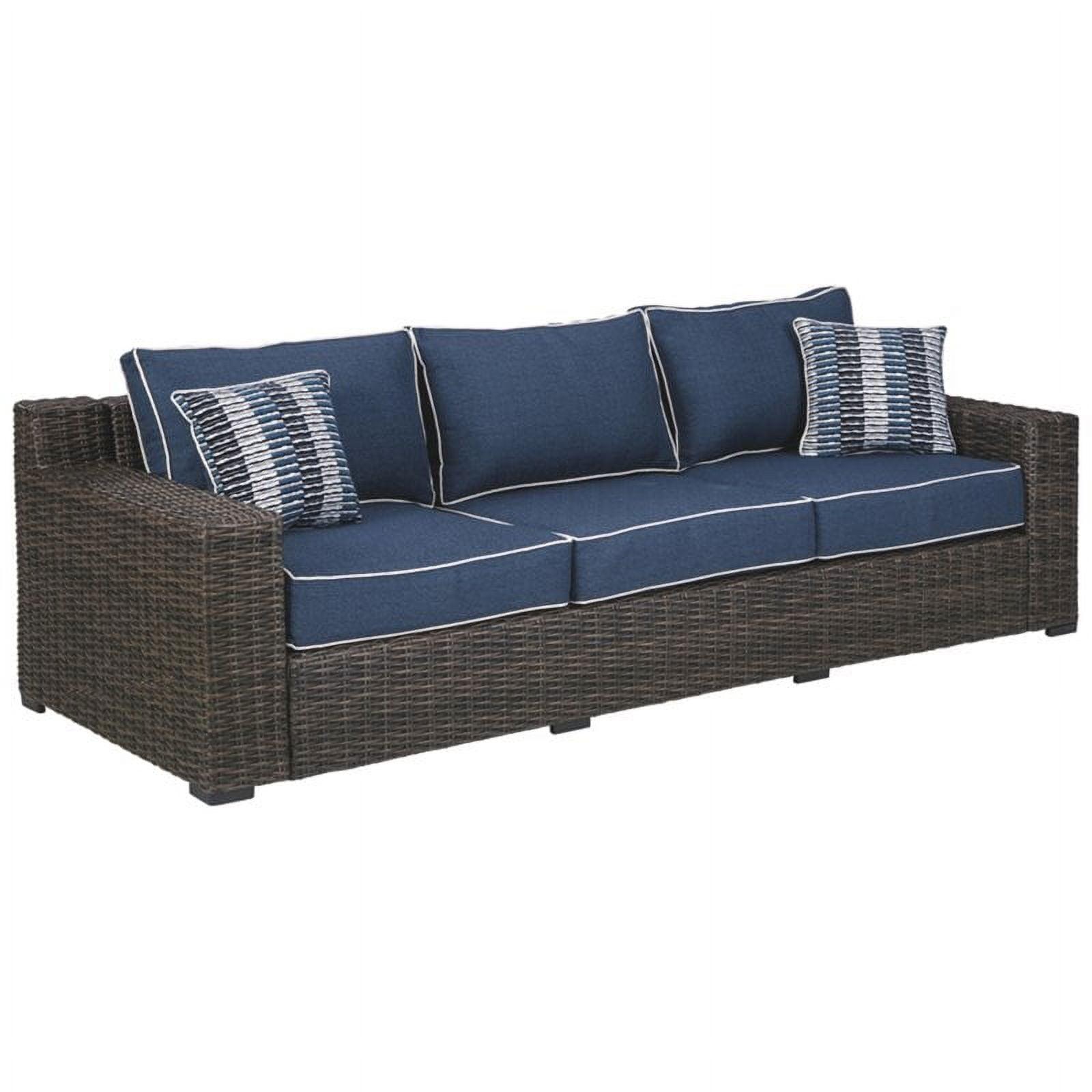 Grasson Lane 97" Transitional Blue and Brown Wicker Outdoor Sofa