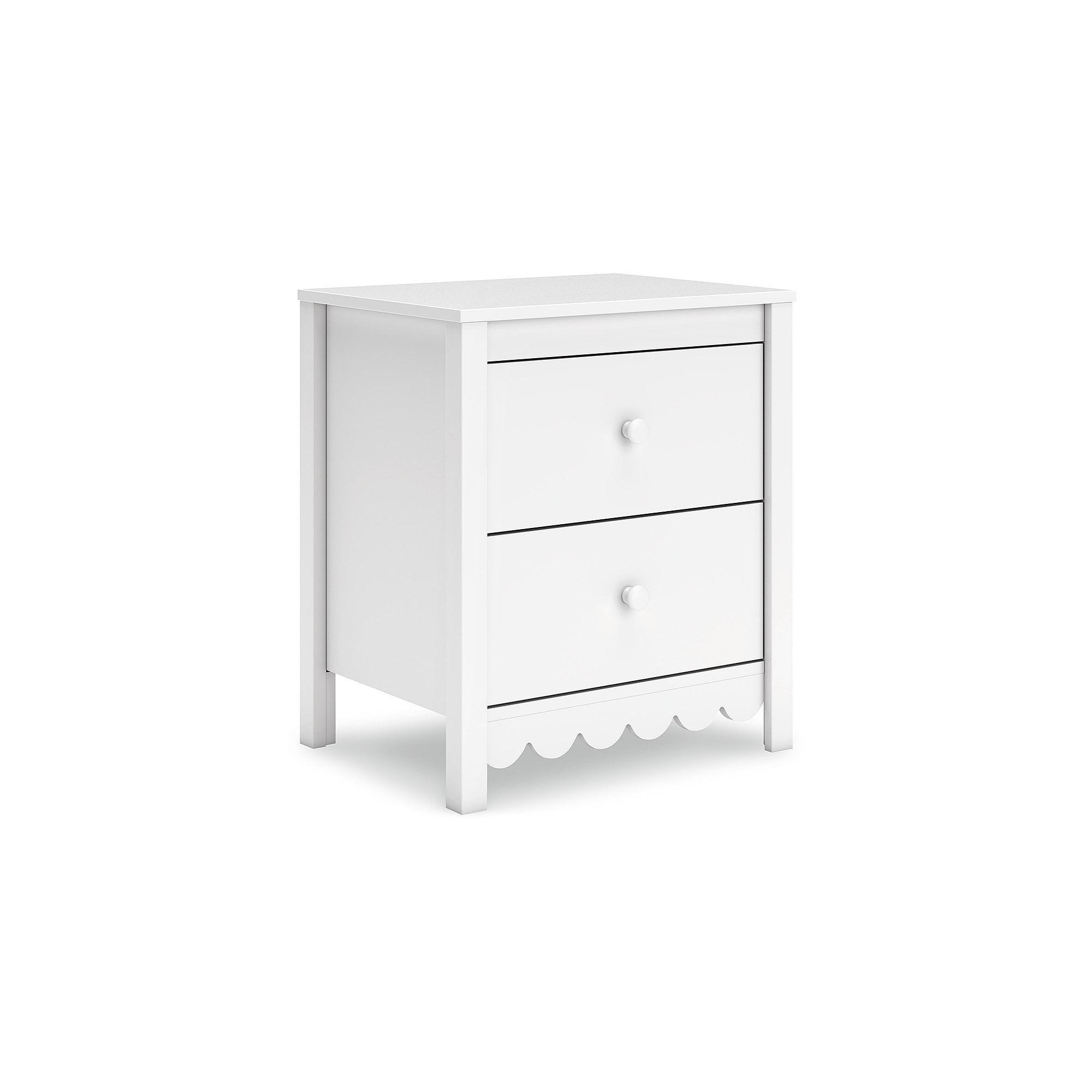 White Transitional 2-Drawer Scalloped Nightstand