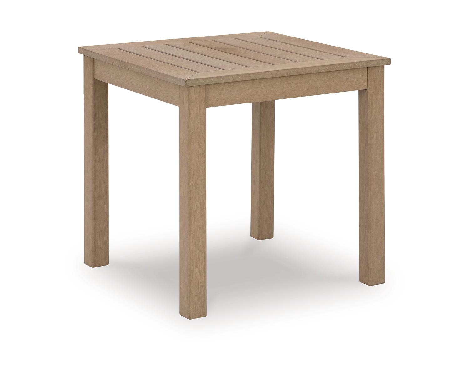 Beige Weatherwood Resin Square Outdoor End Table