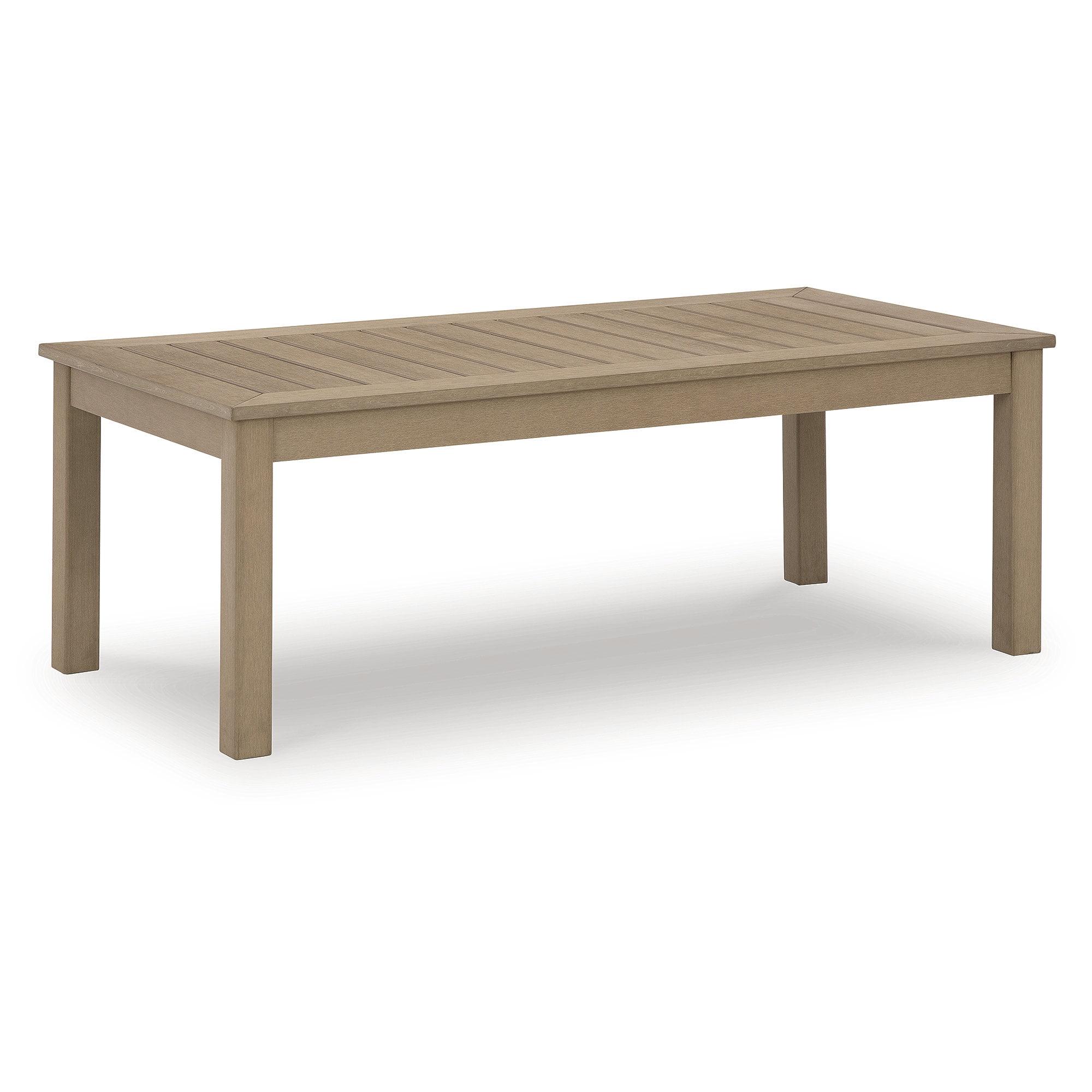 Beige Rectangular Weatherwood Outdoor Coffee Table