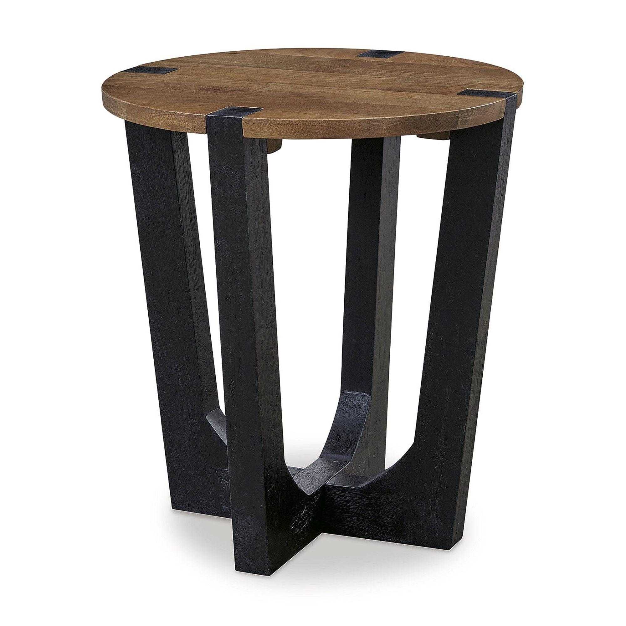 Round Black and Brown Mango Wood End Table