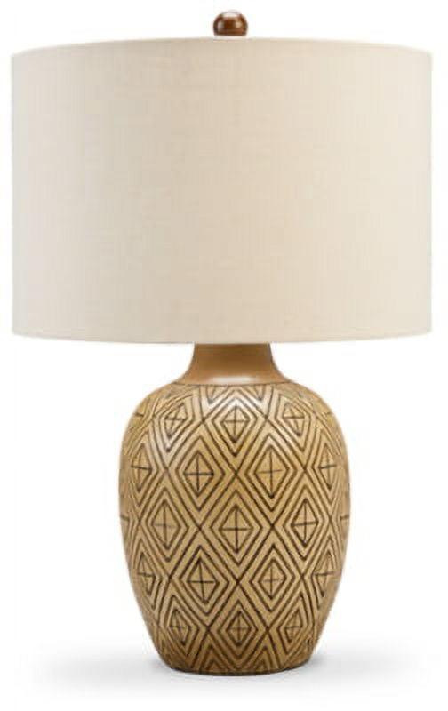 Beige and Black Polyresin Table Lamp Set with Drum Shade