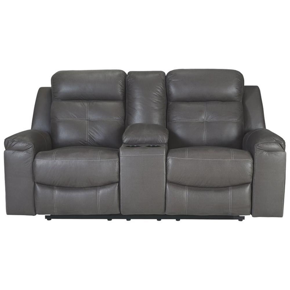 Dark Gray Faux Leather Reclining Loveseat with Cup Holder