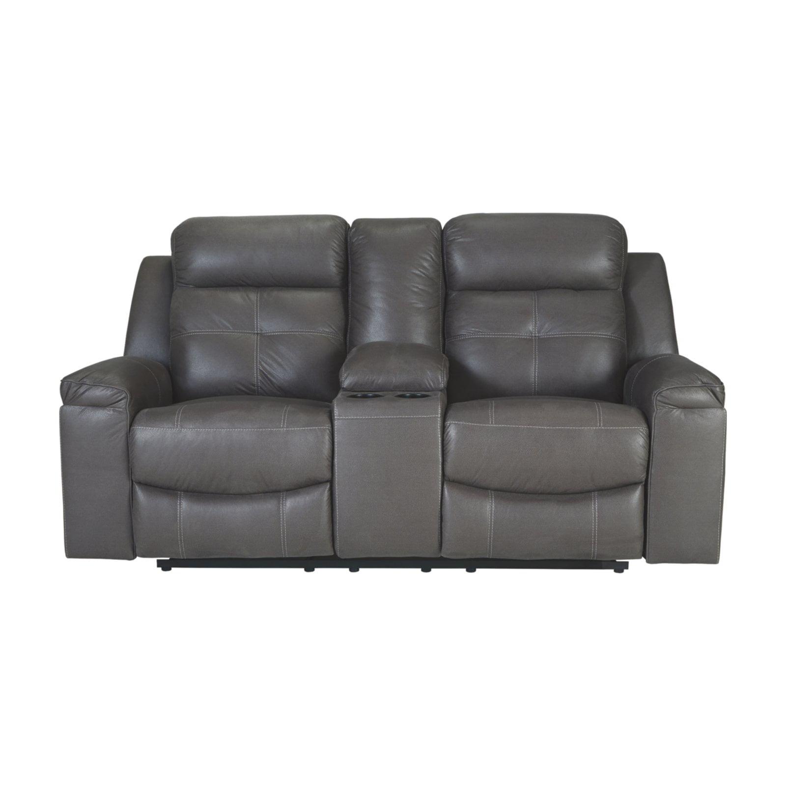 Dark Gray Faux Leather Reclining Loveseat with Cup Holder