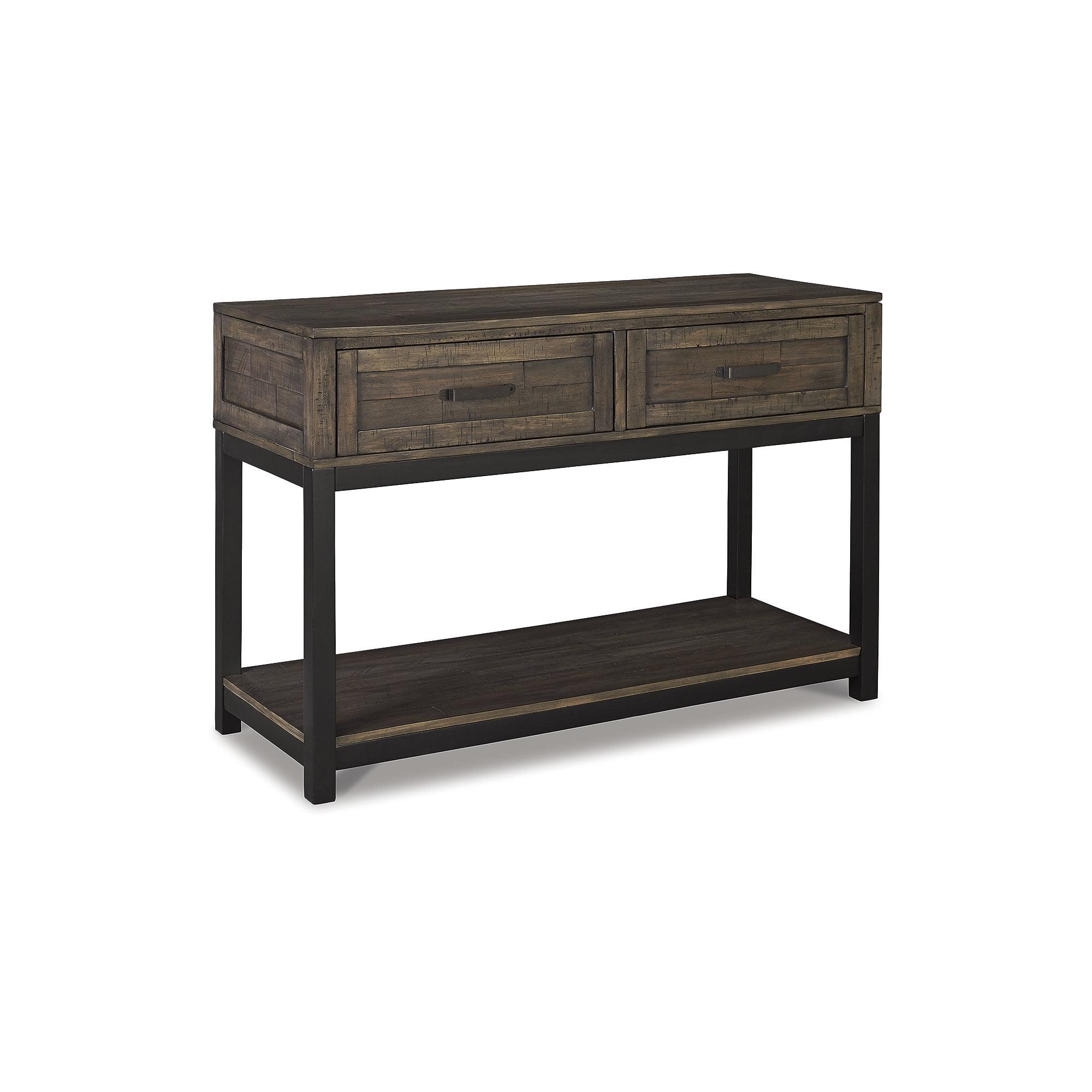 Johurst Black and Brown Wood Metal Rectangular Sofa Table with Storage