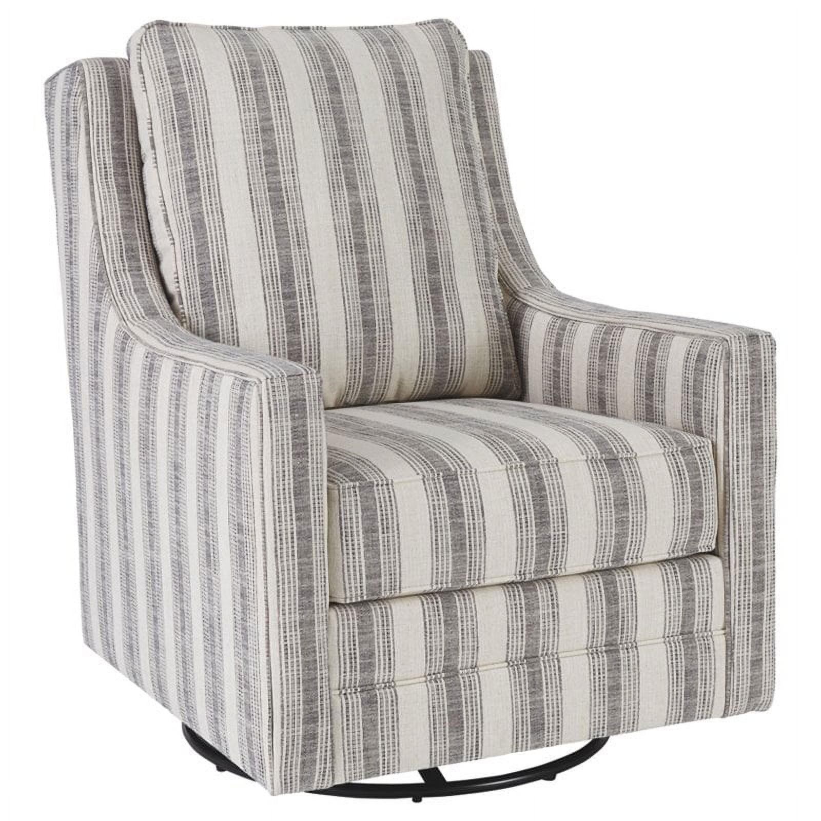 Ivory Swivel Accent Chair with Geometric Black Pattern and Metal Base