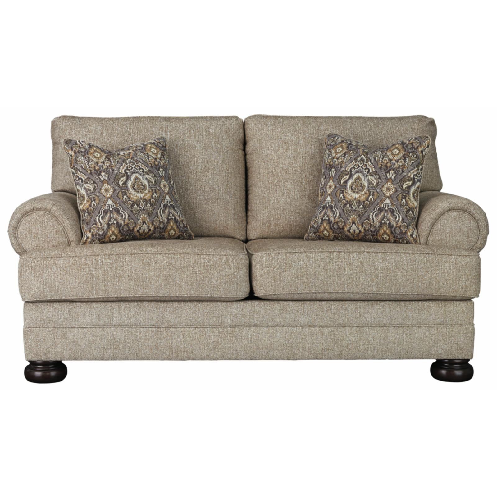 Oatmeal Brown Microfiber Loveseat with Rolled Arms