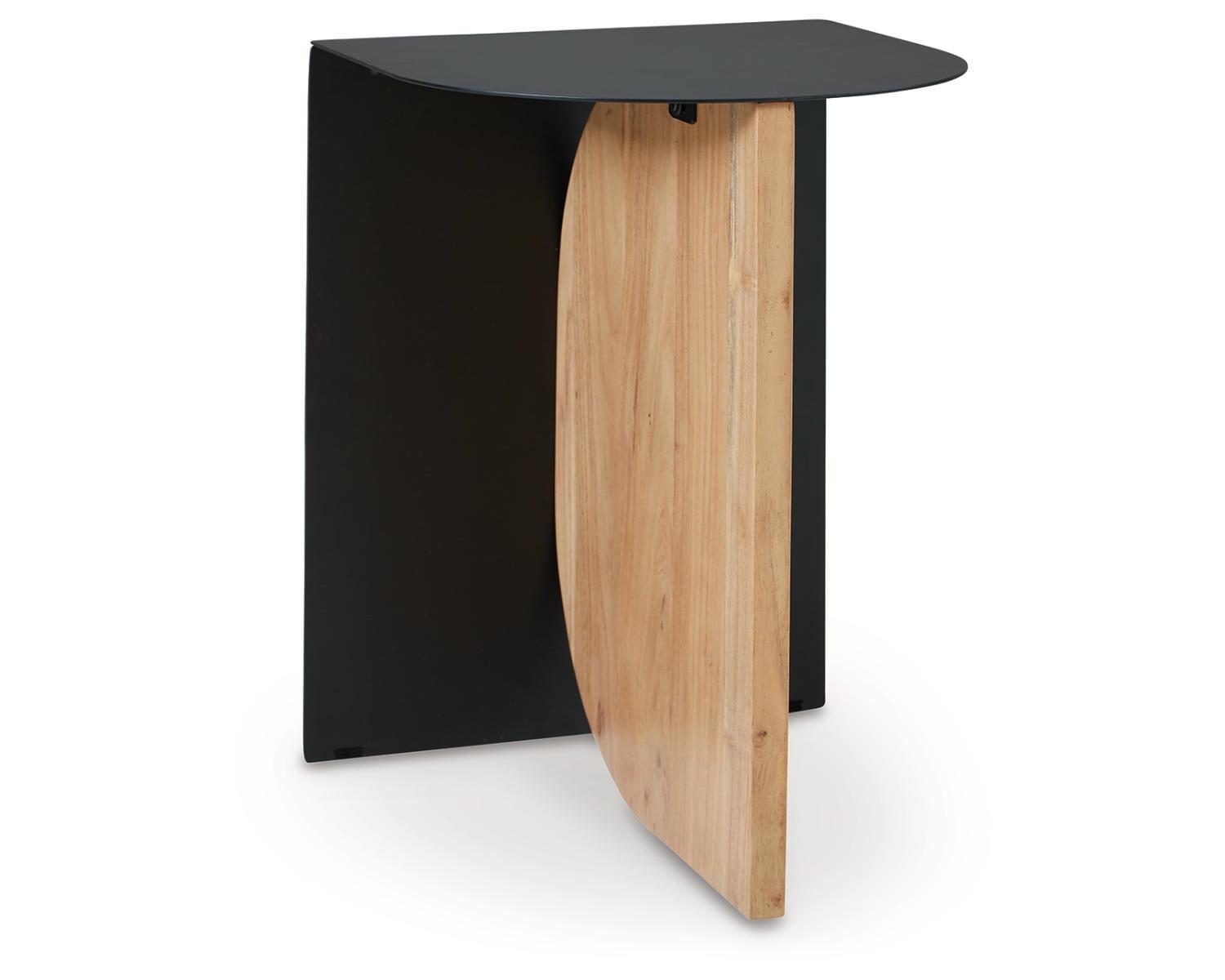 Contemporary Black and Natural Wood D-Shape Accent Table