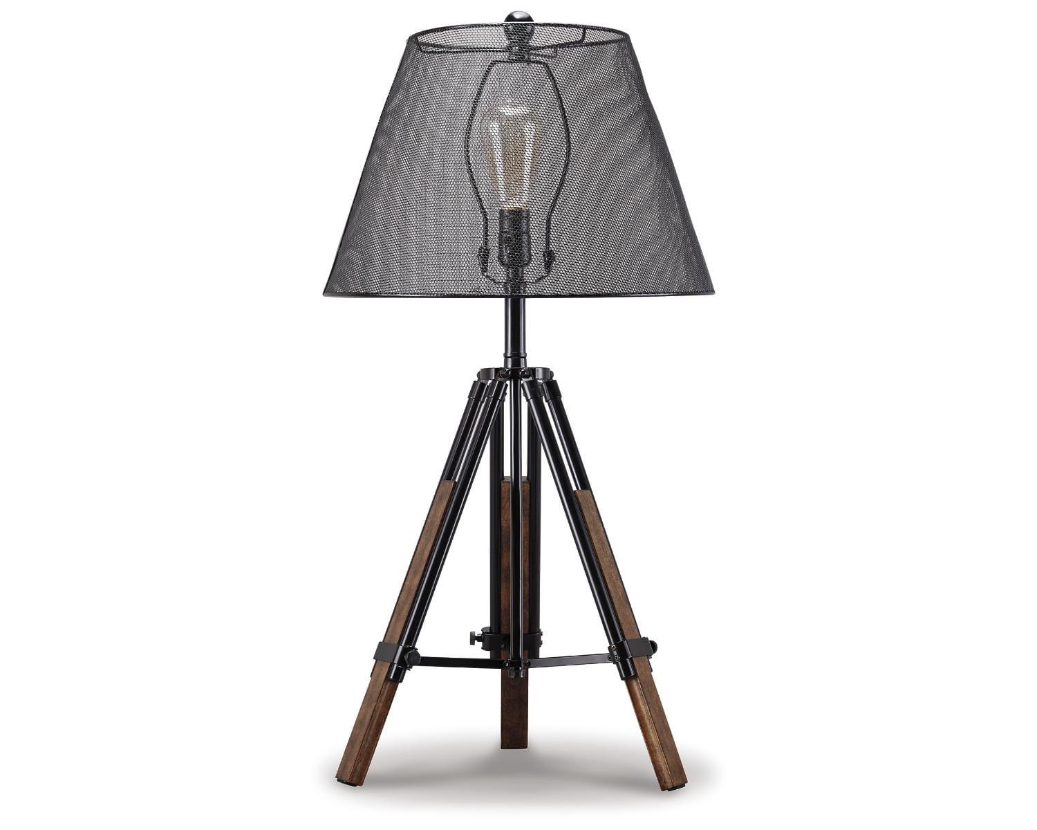 Signature Design by Ashley Leolyn Urban Adjustable Height Tripod Base with Wire Mesh Shade Single Table Lamp, Black & Brown