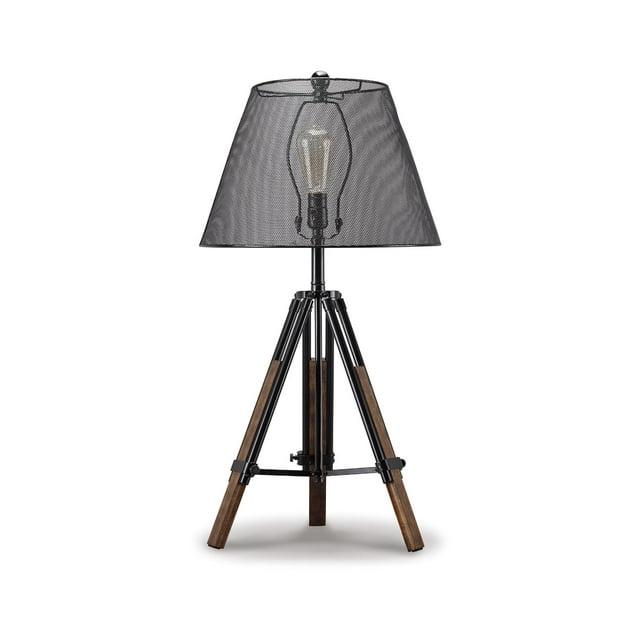 Signature Design by Ashley Leolyn Urban Adjustable Height Tripod Base with Wire Mesh Shade Single Table Lamp, Black & Brown