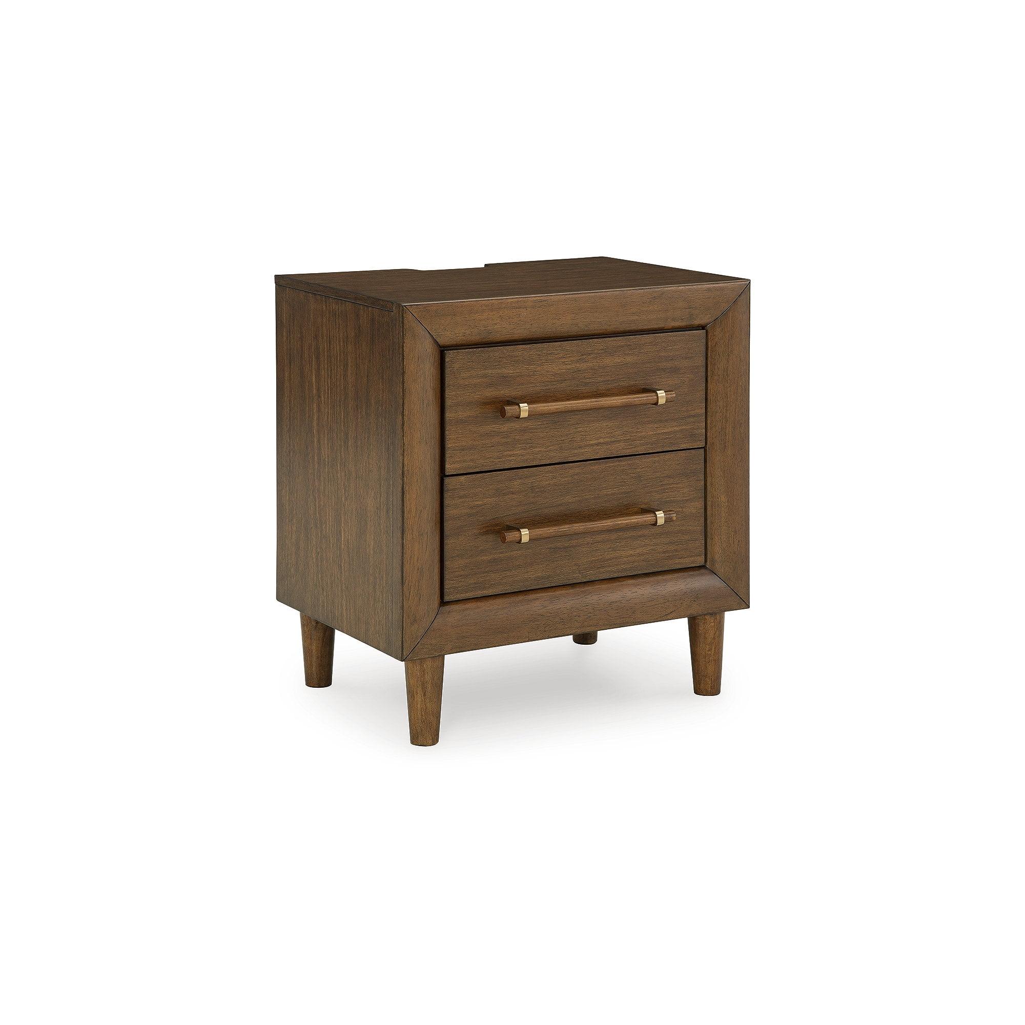 Brown Wood 2-Drawer Nightstand with USB Charging Ports