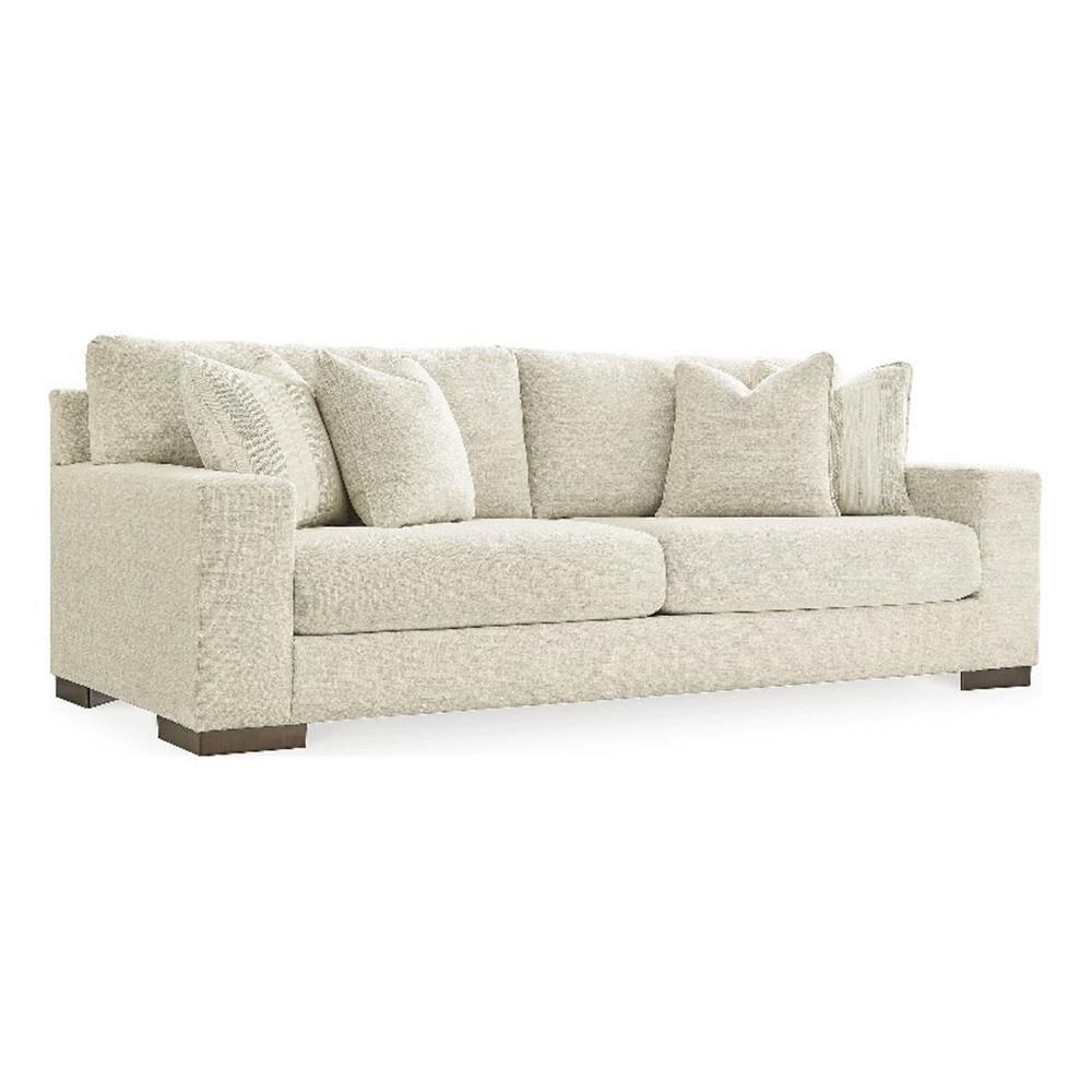 Beige 96" Contemporary Stationary Sofa with Accent Pillows