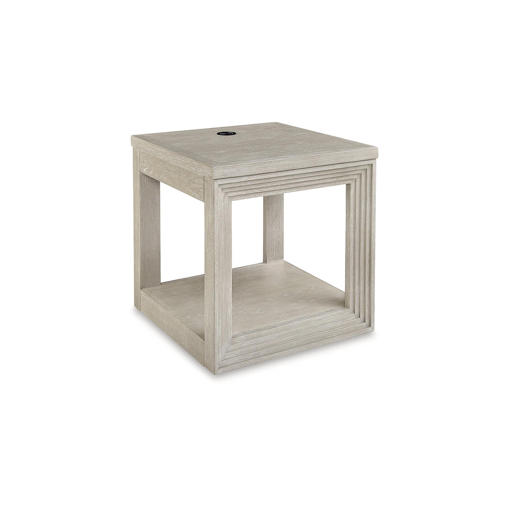 Cream Square Wood End Table with Wireless Charging