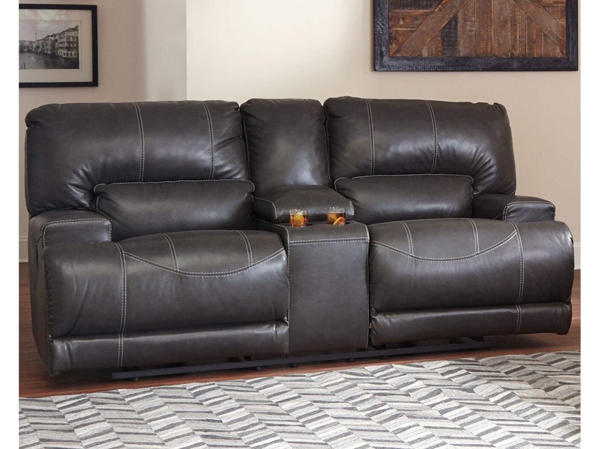 Signature Design by Ashley McCaskill Leather Power Reclining Sofa in Gray