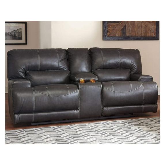 Signature Design by Ashley McCaskill Leather Power Reclining Sofa in Gray