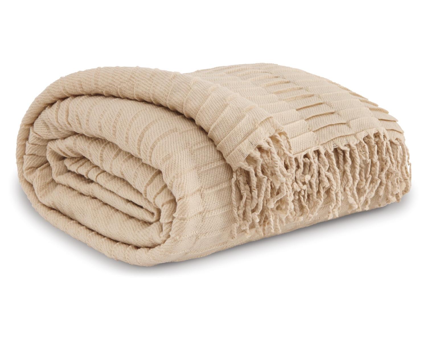 Sand Ribbed Farmhouse Throw Blanket with Fringe, 50 x 60 in