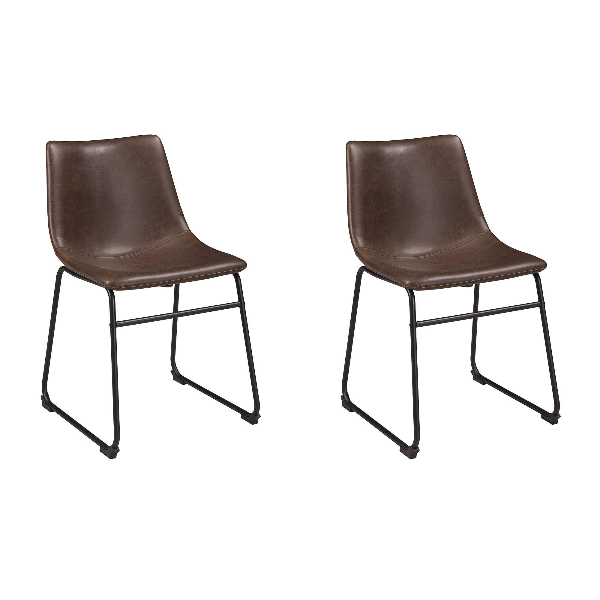 Low Brown Faux Leather Upholstered Metal Side Chair