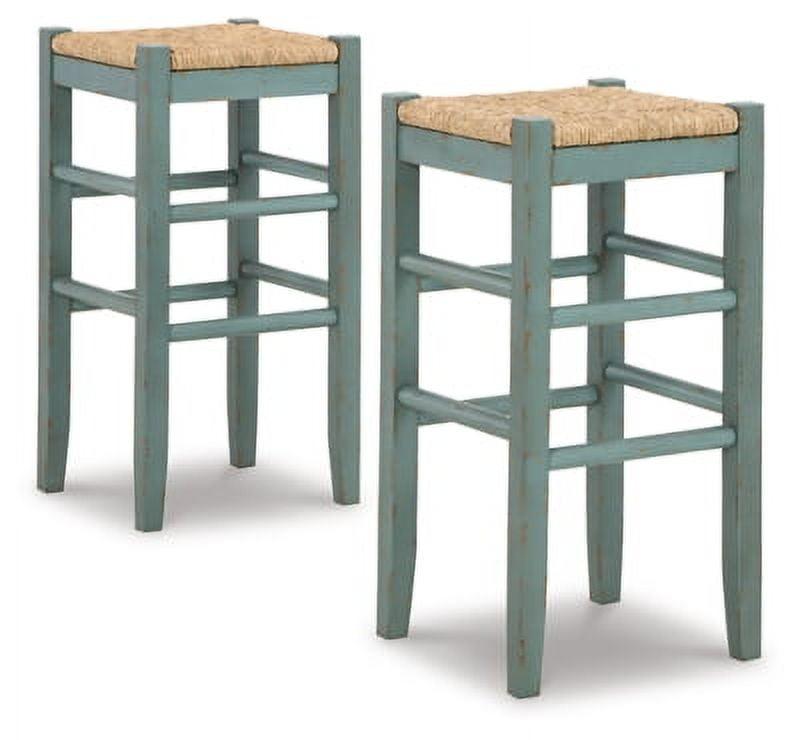 Teal Vintage Casual 36" Swivel Wood Bar Stool with Woven Seat