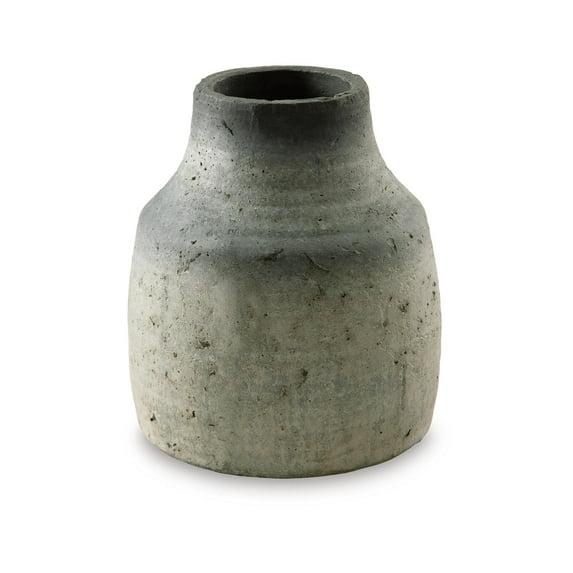 Signature Design by Ashley Moorestone Casual 10.5" Cement Tabletop Vase with a Distressed Finished Look, Gray & Black