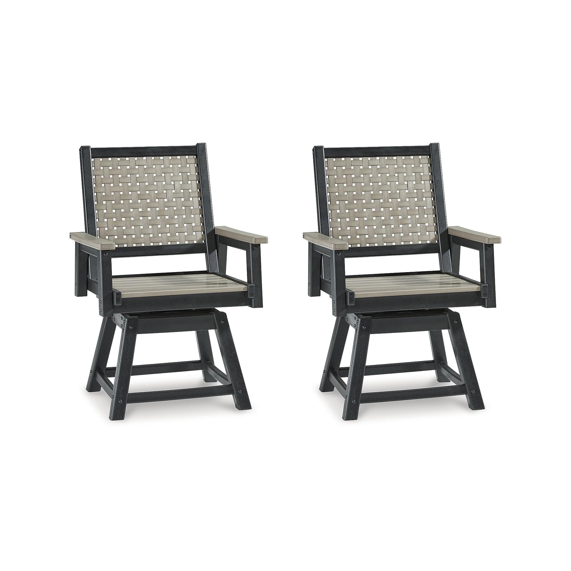 Driftwood and Black Outdoor Swivel Dining Chairs, Set of 2