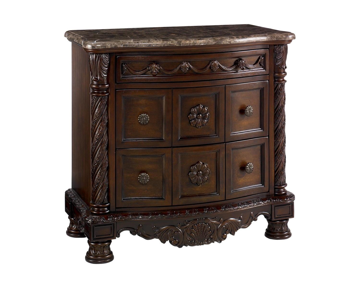 Grandeur Brown Traditional 3-Drawer Nightstand with Marble Top