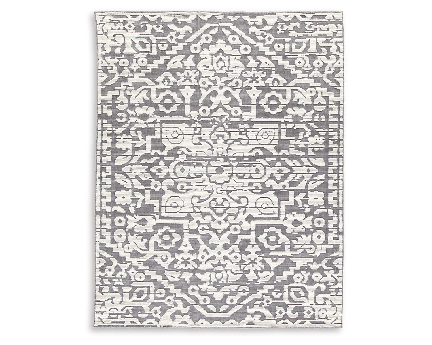 Gray/Ivory Medallion Washable 8' x 10' Cotton Synthetic Rug