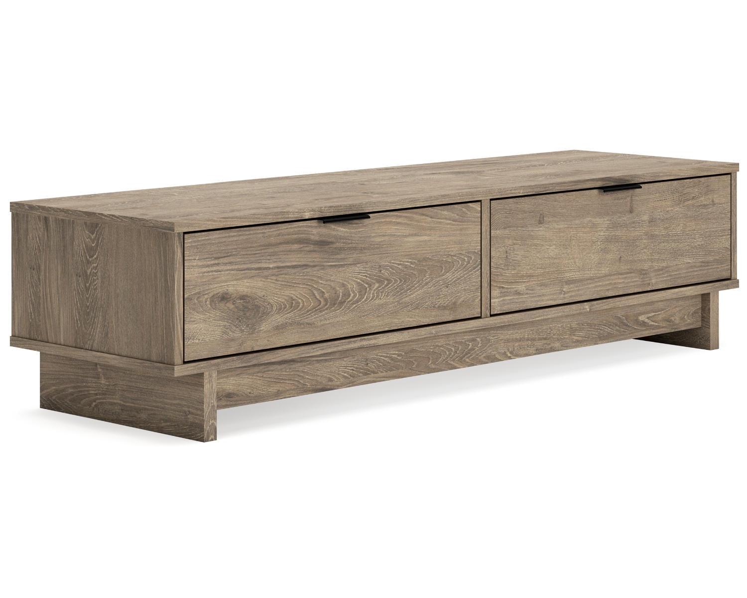 Transitional Beige Oak Grain Storage Bench with Nickel-Tone Pulls