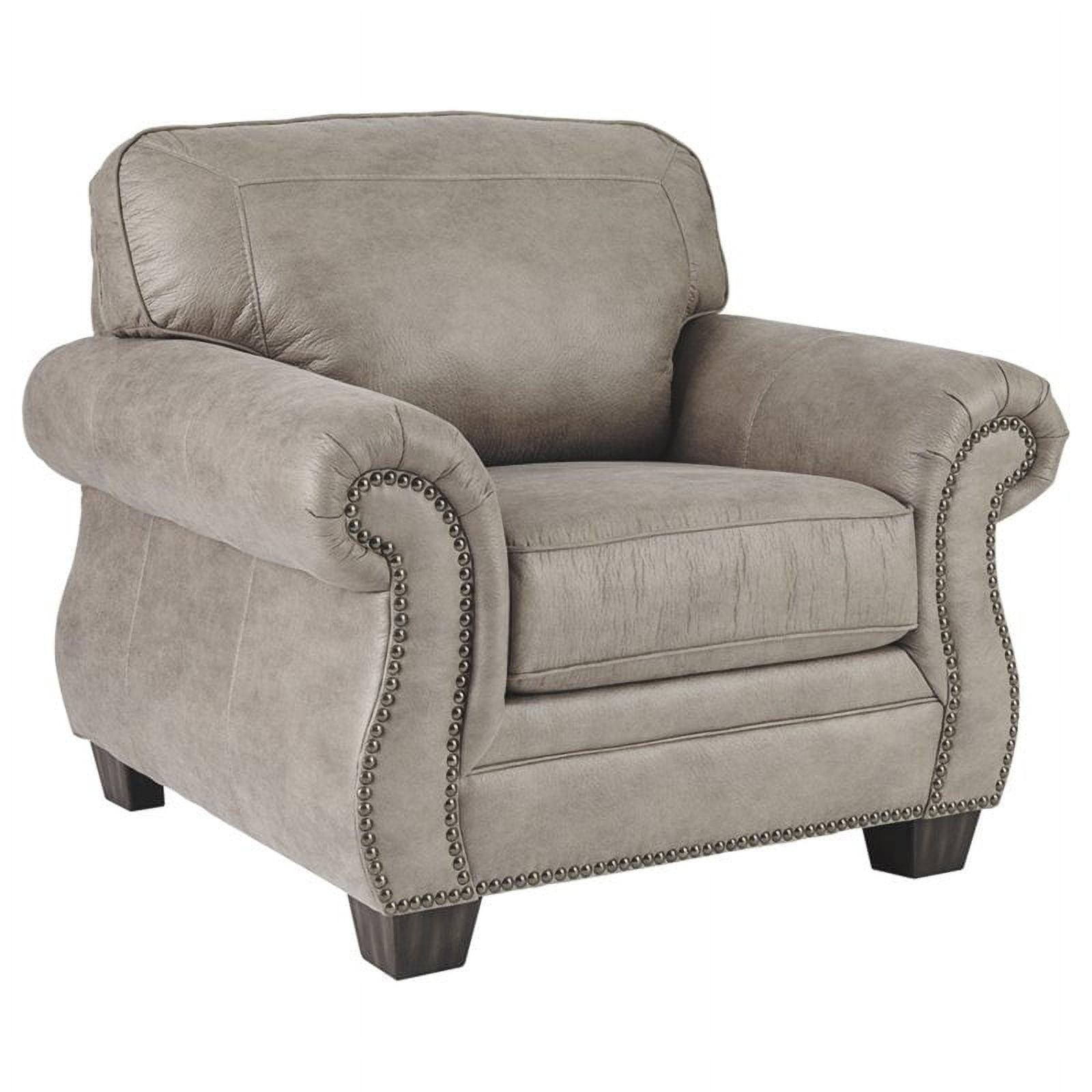 Gray Faux Leather Traditional Stationary Accent Chair