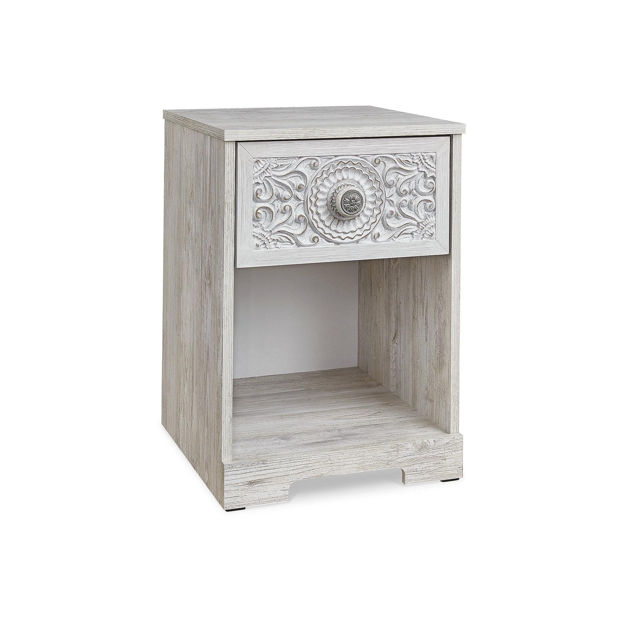 Whitewash Transitional 1-Drawer Nightstand with Open Shelf