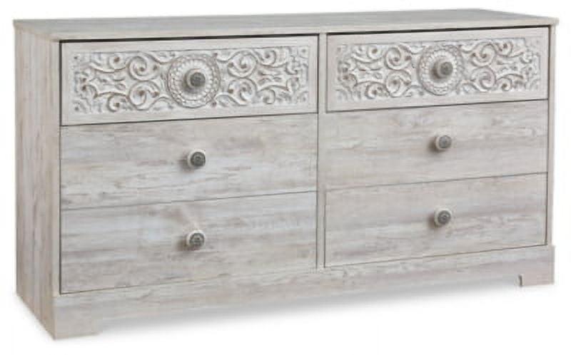 Whitewashed Coastal Chic 6-Drawer Dresser with Medallion Pulls