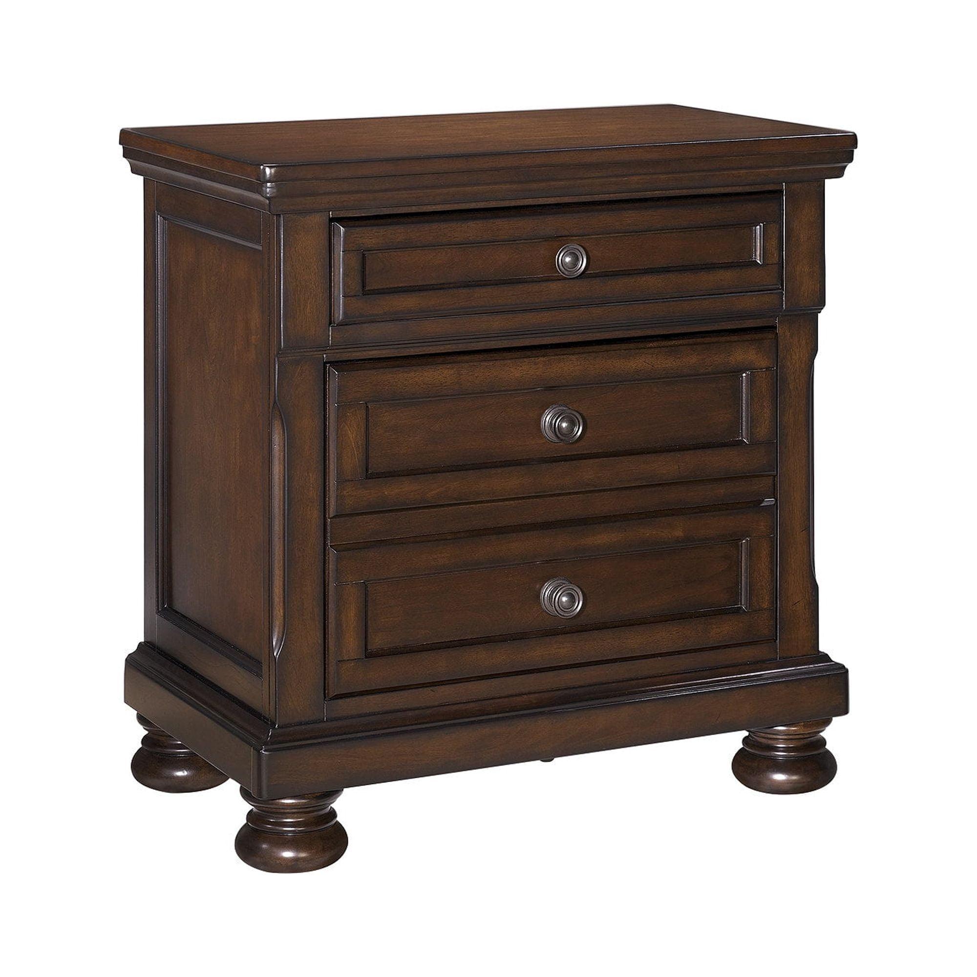 Transitional Rustic Brown Nightstand with Antiqued Hardware