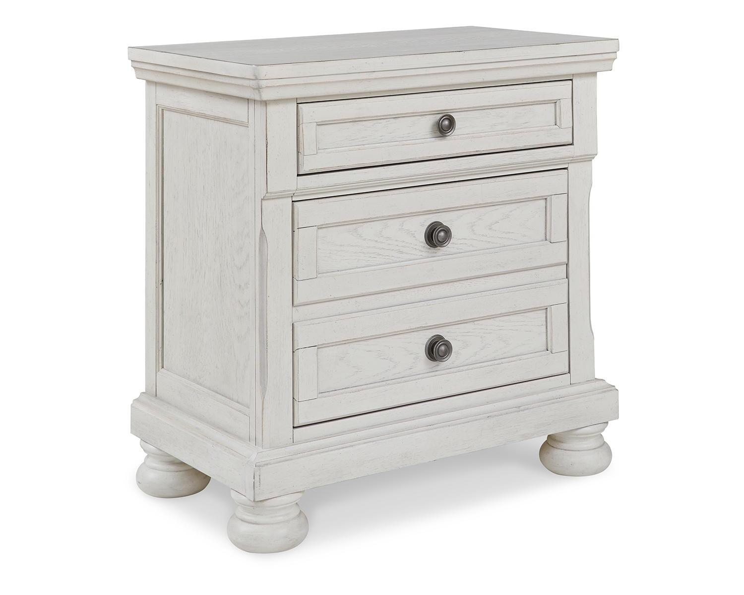 Robbinsdale 2 Drawer Nightstand White - Signature Design by Ashley: Bronze-Tone Hardware, Wood Veneer, Storage Tray