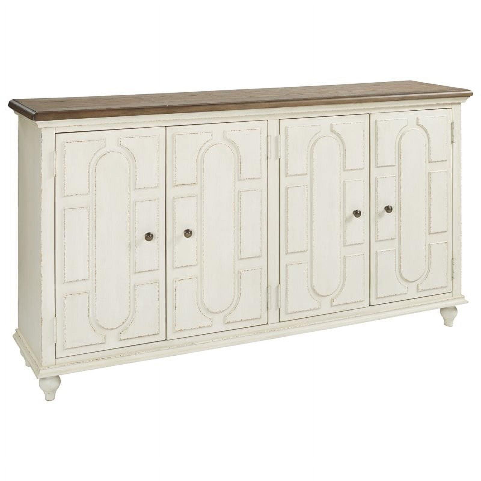 Transitional White and Brown 4-Door Accent Cabinet with Adjustable Shelving