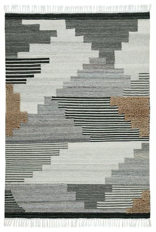Handwoven Contemporary 8' x 10' Geometric Wool Blend Area Rug in Gray