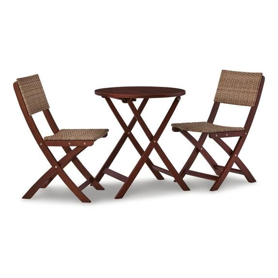 Signature Design by Ashley Safari Peak Casual Outdoor Eucalyptus Wood Folding Table and 2 Chairs with Locking Mechanism, Set of 3, Dark Brown