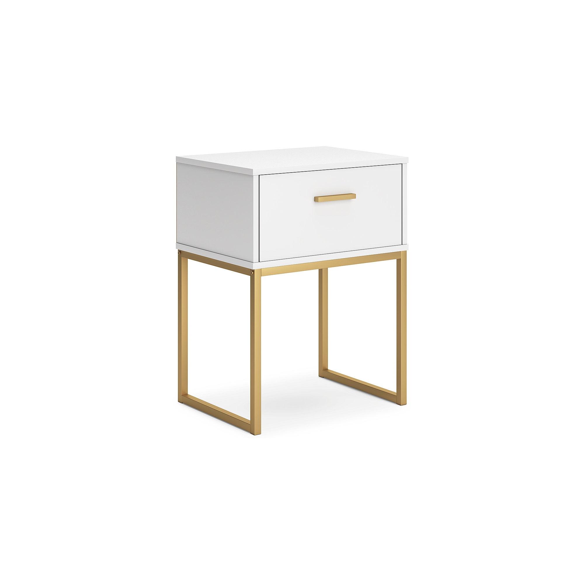 White and Gold 1-Drawer Nightstand with Metal Legs